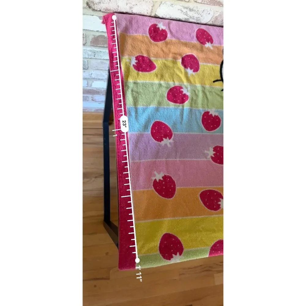 Vintage Hello Kitty Rainbow Striped Strawberry Print Bath BeachTowel By Sanrio